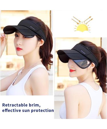Women's Adjustable Sun Visor Golf Cap with Retractable Brim - UV Protection Sport Hat in Black - Buy Online on GoSupps.com
