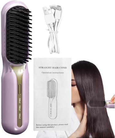 Cordless Hair Straightener Brush | Portable Ionic Straightening Comb with 3 Heating Settings | Perfect for Home Salon & Travel - Pink - Buy Online on GoSupps.com