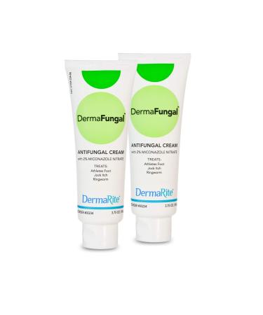 DermaRite Dermafungal Athlete s Foot Antifungal Cream - 3.75 Oz Tube 2 Pack - Treats Jock Itch Ringworm and Dry Itchy Skin - 2% Miconazole Nitrate Latex Free Dermatologist Tested