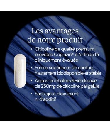 Citicoline Cognizin : CDP Choline - Foie Lipides & Homocyst ine - Adapt e femmes enceintes et allaitantes - Forme brevet e biodisponible sans additifs - Vegan - 250 mg - 60 g lules (1 mois) - Dynveo - Buy Online on GoSupps.com