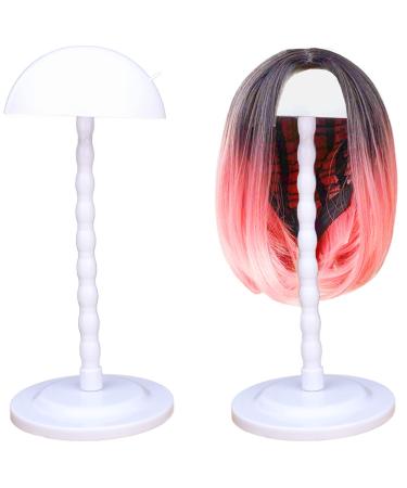 2 PCS Wig Stand 14.1 Inches Portable Wig Holder Plastic Hat Display Wig Head Mushroom Top for Multiple Wigs Drying Styling Easy to Assembl No Slip Stable(White)
