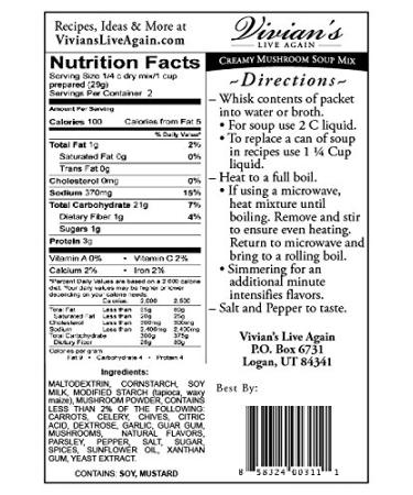 Vegan Gluten-Free Dairy-Free Cream of Mushroom Soup Mix by Vivian's Live Again - 3 Pack - Buy Online on GoSupps.com