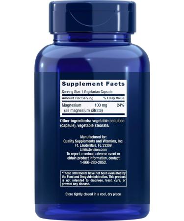 Life Extension Magnesium Citrate 100mg 180 Veg Caps - Natural Mineral Supplement - Vegan & Non-GMO - Buy Online on GoSupps.com