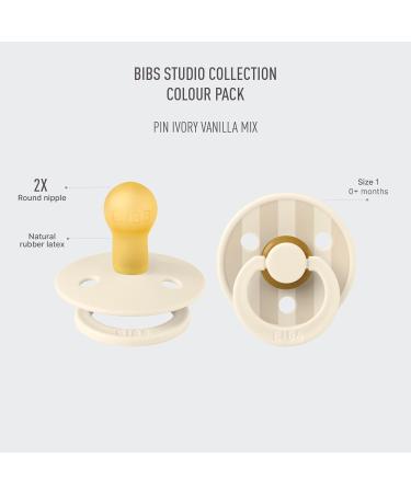 BIBS COLOUR Studio 2-Pack Schnuller - BPA-Free Cherry Nipple Natural Rubber Made in Denmark Size 1 (0-6 Months) - Pin Ivory Steel Blue Ivory Vanilla Mix - Buy Online on GoSupps.com