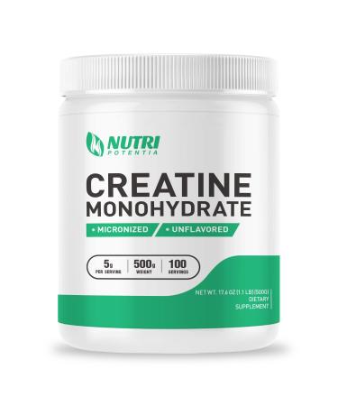 Creatine Monohydrate Powder 500 Grams Pure Micronized Creatine Supplements for Building Muscle Pre & Post Workout Creatine Powder Vegan Non-GMO Unflavored - 100 Servings (1.1Lb) Jar