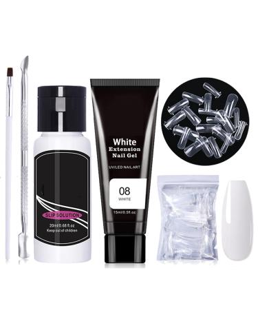 Builder Gel White Nail Extension Kit with Slip Solution & Nail Forms Tips Gel Nail Extension Kit Long Lasting Builder Gel All-in-One Poly Nail Gel Starter Kit Nail Art Design for DIY Nail Art