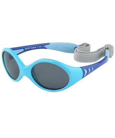 DUCO Baby Polarized Sunglasses with Strap for Newborn Toddler 0-24 Months UV Protection Flexible Infant Sunglasses 0-2 Years K012 Blue Frame Blue Temple