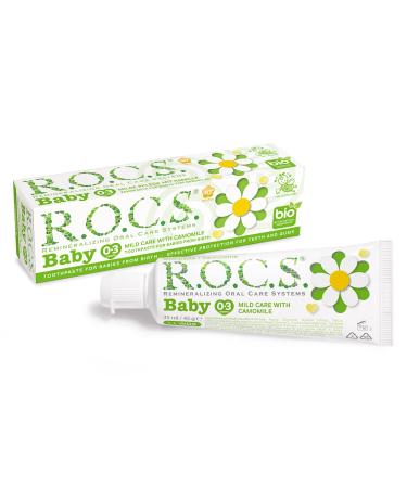 R.O.C.S. (ROCS) Toothpaste Baby (0-3 y.o.) Mild Care with Camomile 45 g - Fluoride Free- Safe if Swallowed - Natural Formula - Natural Extracts - Xylitol - Protection Against Bacteria - Soothing Gums