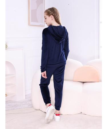 V.&GRIN Girls Tracksuit Set - Velour Zip Up Hoodie and Sweatpants - Navy, 10-12 Years - Buy Online on GoSupps.com