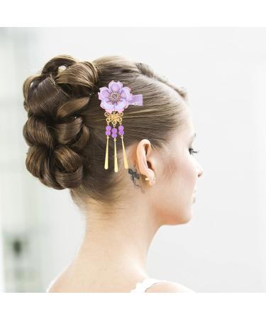 Minkissy Rhinestone Hair Clip 1 Pair Japanese Style Hair Clips Tassel Flower Kimono Traditional Hairpins Barrette Hair Clamp Bride Hanfu Accessory for Womens Girls (Purple) Hair Styling Accessories - Buy Online on GoSupps.com