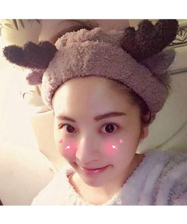 Reindeer Ear Headband Spa Headbands Cute Elk Hair Bands for Shower Yoga Makeup Face-washing Facial Head Wraps Elastic Headbands for Girls Women Ladies Boys Men Kids White brown - Buy Online on GoSupps.com