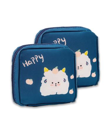 2PCs women's bandages Storage case period women bag portable women's bandage storage bags menstrual period bag menstrual cup bags with zipper for teen girls women war navy