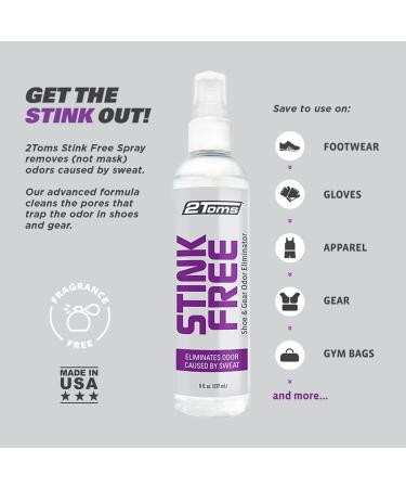 2Toms StinkFree Shoe Odor Eliminator Spray - 8oz Bottle - Removes Gear Odors from Sweat - Buy Online on GoSupps.com