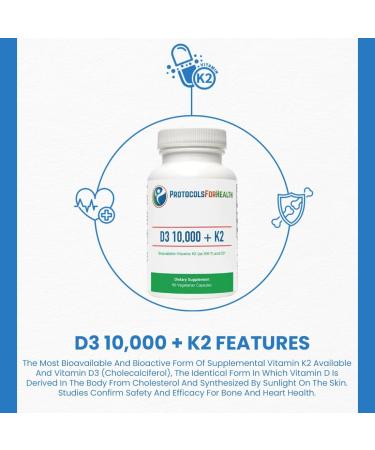 Protocols for Health D3 10 000 + K2 60 Veg Capsules Dietary Supplement - Supports Bone Health 60 Veg Capsules - Buy Online on GoSupps.com