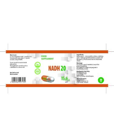 NADH 20mg 60 Vegetable Capsules Tested by a Third Party Laboratory Gluten Free and GMO Free - Buy Online on GoSupps.com