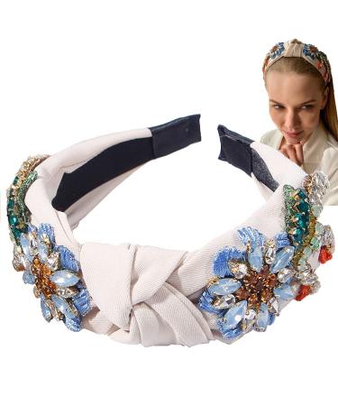 Yusier Baroque Rhinestone Crystal Headbands for Women Embroidered Hair Band Exquisite Hairband Women's Hair Accessories Hair Hoop Available in 5 Colors (Beige)