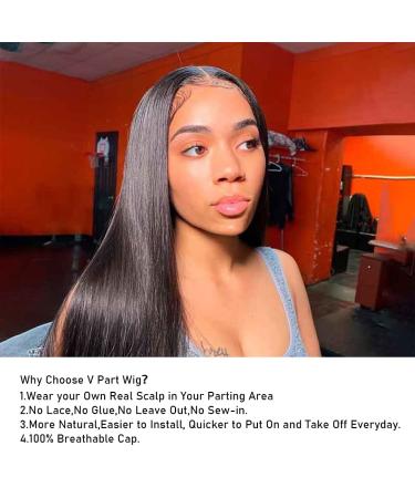 16 Inch V Part Straight Brazilian Human Hair Wig for Black Women - No Leave Out, No Sew in, No Glue - 150% Density, Natural Color - Upgrade U Part Wig - Buy Online on GoSupps.com
