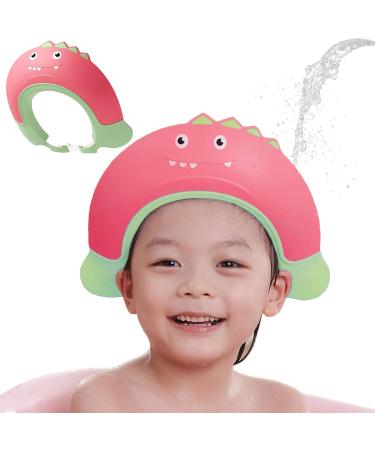Shower Caps for Kids KAMHBE Baby Shower Cap Shield Adjustable Crown Hair Washing Shampoo Shield Baby Visor for Eyes Ears and Face (Red-monster)