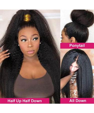 28 inch Kinky Straight Lace Front Wig | 13x4 Yaki Straight | 180% Density | Brazilian Virgin Human Hair | Pre Plucked with Baby Hair | Natural Black - Buy Online on GoSupps.com