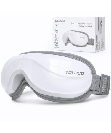 TOLOCO Eye Massager with Heat Heated Eye Mask with Bluetooth Music for Migraines Face Massager for Relax and Improve Sleep Reduce Eye Strain Relaxation Gifts for Women/Men Birthday Wedding Gifts White