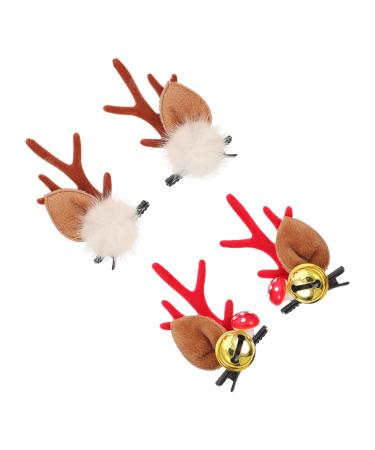 minkissy 2 Pairs Antler Hair Clip Halloween Barrette Deer Antlers Hair Clips Xmas Deer Antler Headdress Kids Hairpins Animal Hair Clips Flannel Ears Hairpins Christmas Clothing A40 Flannel