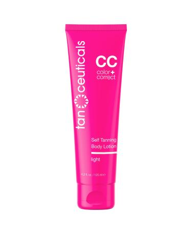Tanceuticals CC Self Tanning Body Lotion - Light Self Tanner Gradual Color Correcting & Natural Looking Sunless Tan Quick Fake Tan Bronze Glow - Fresh Coconut Scent and Healthy Ingredients