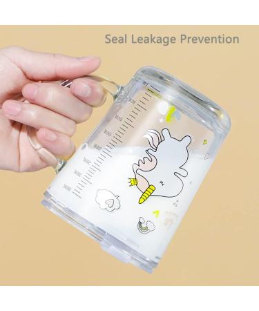 Fzy.bstim 400ml Glass Tumbler Milk Cup with Silicone Straw, Lid & Handle - Unicorn Design | Heavy Glass Water Mug with Scale for Kids & Adults - Buy Online on GoSupps.com