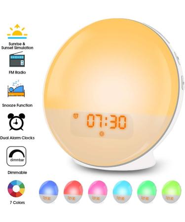 Light Alarm Clock with Sunrise Simulation | LED Wake Up Light & FM Radio | 7 Colors & Alarm Tones for Kids & Adults - Buy Online on GoSupps.com