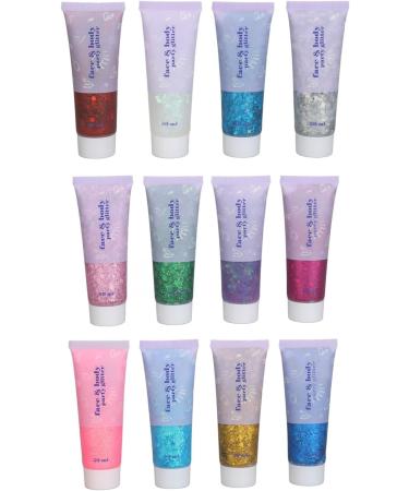 Body Glitter Gel - 12 Colors Holographic Sparkling Cosmetic Powder for Face Eyes Lips & Nails | Perfect for Festivals & Halloween - Buy Online on GoSupps.com