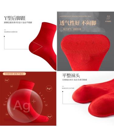 Chinese New Year Red Socks - 4 Pairs Ladies Mid-Tube Stockings | Thick Pure Cotton, Comfortable & Durable | Size 34-39 Red-b - Buy Online on GoSupps.com