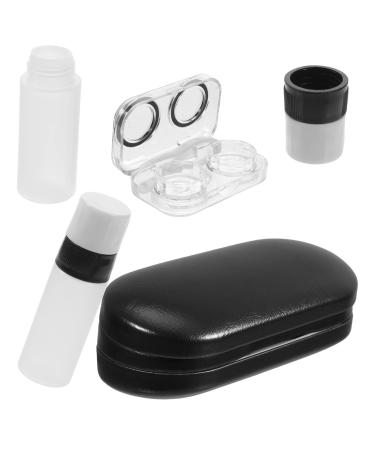 Partykindom 1 set double-layer glasses case 2-in-1 glasses case contact lenses Etui Travel containers for contact lenses double-sided glasses case colored contact lenses suite leather PU travel black 16x7x5.5cm