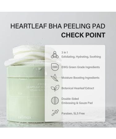 Celimax Ji.Woo.Gae Heartleaf BHA Peeling Pad - 60pads | Gentle Facial Exfoliating Toner for Smooth & Effective Results - Buy Online on GoSupps.com