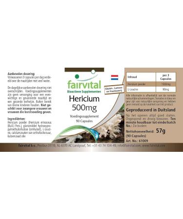 Fairvital | Hericium 500mg VEGAN - Highly dosed - 90 capsules - Hericium - mushroom powder - Buy Online on GoSupps.com