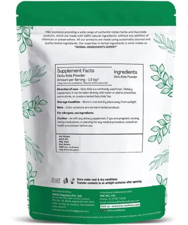 H&C 100% Natural Gotu Kola Powder (Centella Asiatica) - 227g | Premium Herbal Supplement for Skin & Wellness | Buy Internationally - Buy Online on GoSupps.com