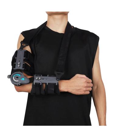Komzer Hinged Elbow Brace  Adjustable Post OP ROM Elbow Brace with Sling Stabilizer Splint Arm Injury Recovery Support After Surgery (Right)