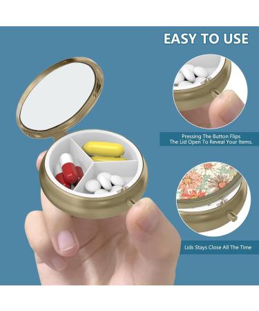 Retro Green Floral Pill Box with Mirror - 2PC Travel Pill Organizer for Vitamins & Supplements - Small Bronze Design for Wallet or Bag - Buy Online on GoSupps.com