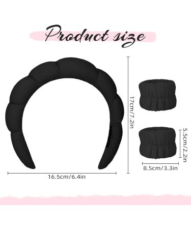 Sponge Puffy Spa Headband for Women, Terry Towel Cloth Fabric Skincare Headband with Wristbands - Black - Buy Online on GoSupps.com