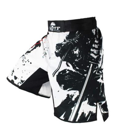 SOTF MMA Shorts Muay Thai Boxing Trunks Comfortable Kickboxing Fight Wear White XX-Large