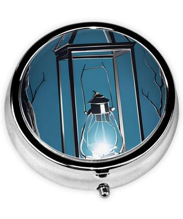 Fireflies & Lantern Round Pill Box - 3 Compartment Mini Portable Travel Organizer | Decorative Pocket Purse Medicine Holder - Buy Online on GoSupps.com