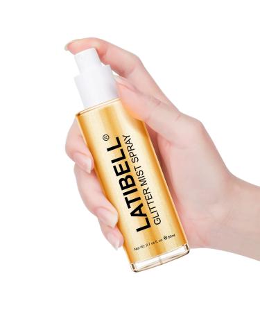 LATIBELL Glitter Spray Mist, Body Glitter Spray, Hair Glitter Spray, Glitter Spray for Hair and Body, Body Shimmer Spray, Body Glitter for Women, Cosmetic Glitter Sparkle Glitter- Gold, 2.7 fl oz