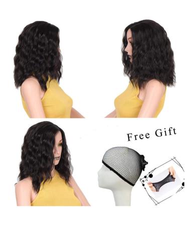 HBINGBING 14 Short Bob Water Wave Wig - Natural Black Synthetic Hair for Women - High Temperature Fiber - Buy Online on GoSupps.com