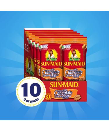 Sun-Maid Chocolate Covered Raisins Snacks 2 oz Individual Single Serve Bags (Pack of 10) - Pure Milk Chocolate 'n Peanut Butter Raisins - Buy Online on GoSupps.com
