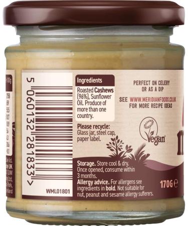 Meridian - Cashew Butter Crunchy 100% - 170g (Case of 6) - Buy Online on GoSupps.com
