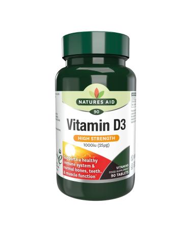 Natures Aid Vitamin D3/Cholecalciferol Tablets (1000 iu/25 ug 90 Tablets Suitable for Vegetarians Made in the UK)