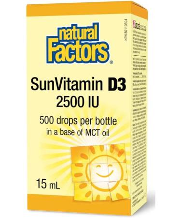 Natural Factors SunVitamin D3 Drops 2500 IU 15ml 500 Drops per bottle MCT Oil Base Essential for Immune Function and Overall Health - Buy Online on GoSupps.com