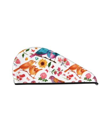 Flowers Birds and Butterflies Microfiber Hair Towel Soft Super Absorbent Hair Towel Wrap for Women Coral Velvet Quick Dry Hair Cap for Long Curly and Thick Hair