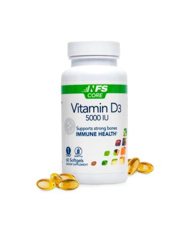 NF Sports Vitamin D3 5000 IU for Healthy Bones, Immune Support Supplement, Softgel Form, Vegan, Unflavored, Gluten-Free, Non-GMO, Supplement for Women & Men (60 Count, Pack of 1)