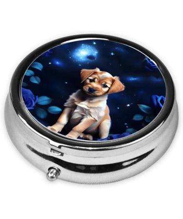 Puppy Blue Round Pill Box Organizer - 3 Compartment Travel Pill Case for Kids & Pets - Buy Online on GoSupps.com