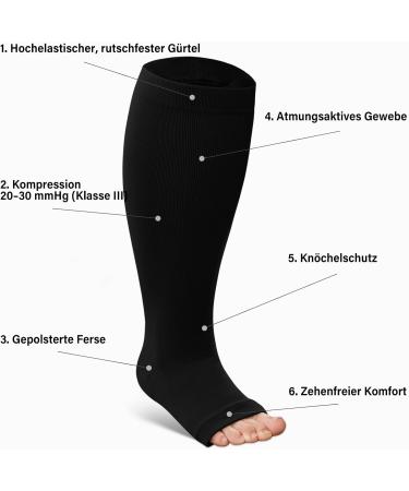 Shop Lofir Medical Compression Stockings | Open Toe Knee-High 20-30 mmHg Support Socks for Women & Men - XXL Black & Skin Tone - Buy Online on GoSupps.com