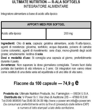 Ultimate Nutrition R-ALA Softgels - 100 Gels | Buy Premium Antioxidant Supplement | International Shipping Available - Buy Online on GoSupps.com